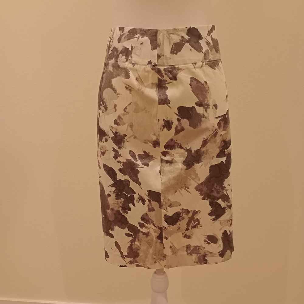 Alfani Cream and Brown Floral Pencil Skirt